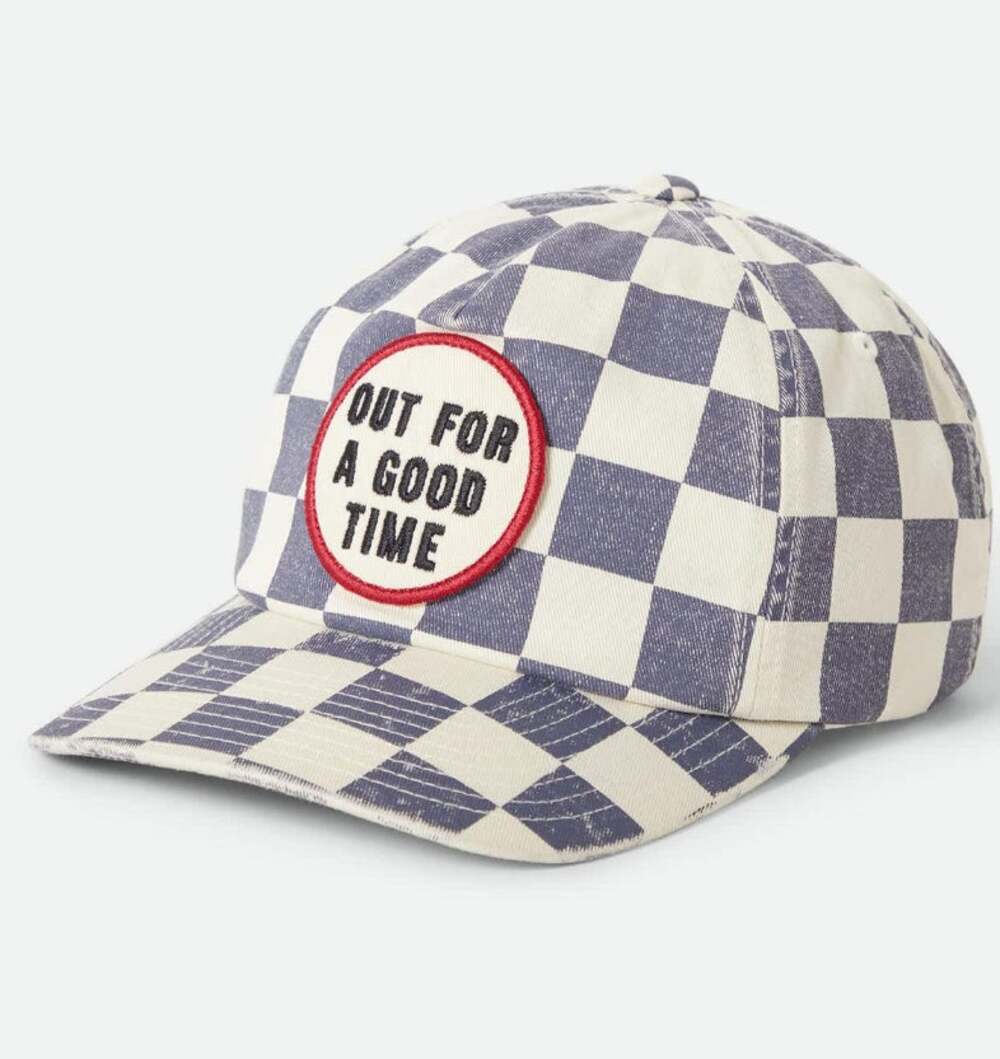 Brixton Out For A Good Time Adjustable Hat Navy Gingham Checkerboard NWT